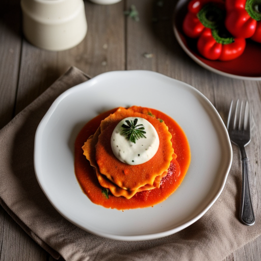 Vegetable Ravioli With Red Bell Pepper Cream recipe image