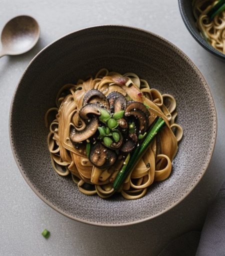 Vegetable Saute With Miso Sauce Over Linguine recipe image