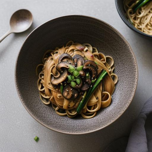 Vegetable Saute With Miso Sauce Over Linguine recipe image
