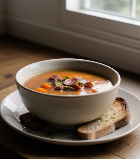 Vegetable Soup With Tilsit Toast recipe image