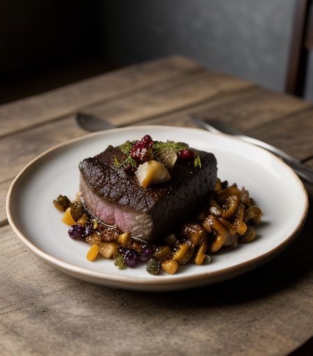 Venison With Currants & Chanterelles recipe image