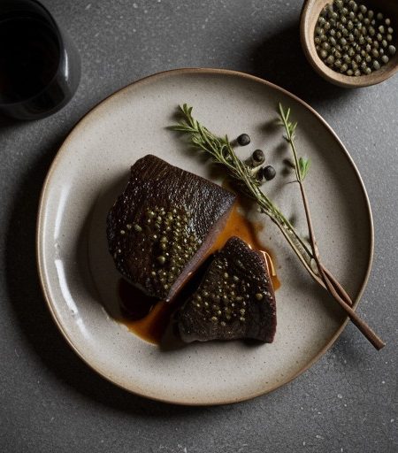 Venison With Green Peppercorns recipe image