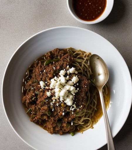 Vermicelli With Meat Sauce & Feta Cheese recipe image