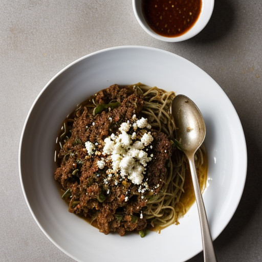 Vermicelli With Meat Sauce & Feta Cheese recipe image
