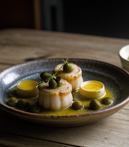 Vieiras a La Gallega - Scallops in Mustard-Olive Sauce recipe image