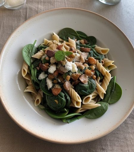 Warm Pasta & Spinach Salad recipe image