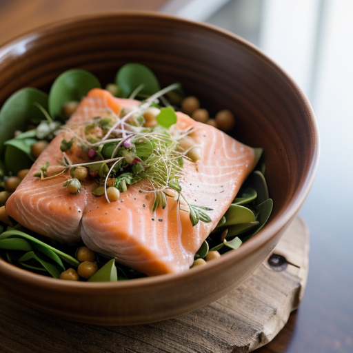 Warm Salad of Steamed Salmon, Ceci and Sunflower Sprouts recipe image