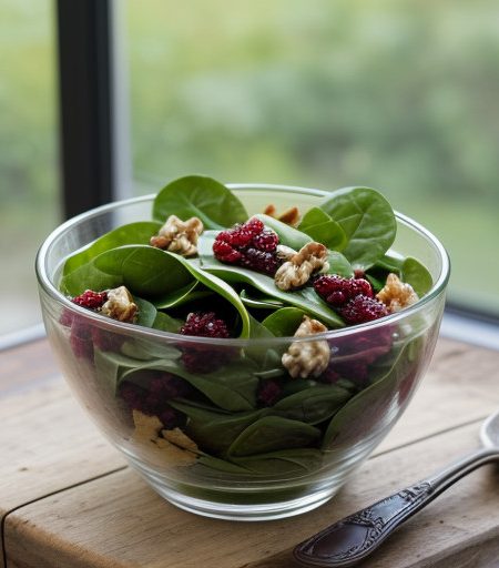Warm Spinach Salad With Currants & Walnuts recipe image