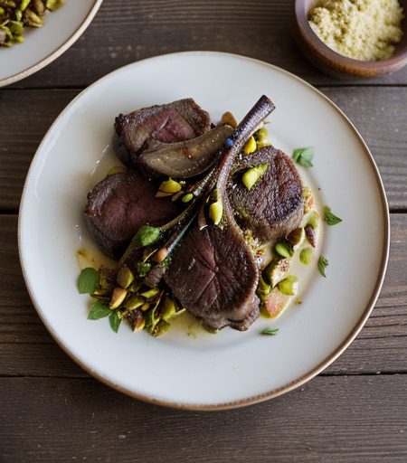 West: Royal Lamb Chops Braised With Nuts and Saffron recipe image