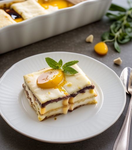 White Chocolate Lasagna With Peanut Ice Cream & Hot Fudge recipe image