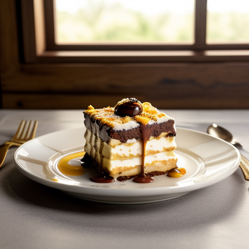 White Chocolate Lasagna With Peanut Ice Cream & Hot Fudge recipe image