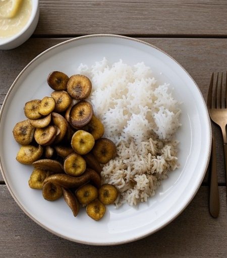 White Rice With Fried Plantains recipe image