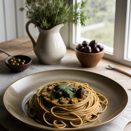 Whole-Wheat Spaghetti Puttanesca - Country Living recipe image