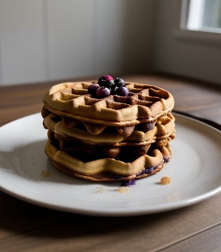 Wild Hickory Nut Waffles With Apple-Wild Blueberry Compot recipe image