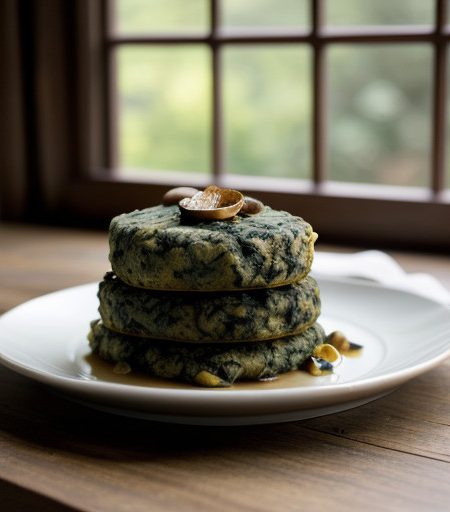Wild Mushroom Ragout With a Spinach Potato Cake recipe image