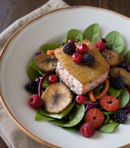 Wild Mushroom & Salmon Salad recipe image