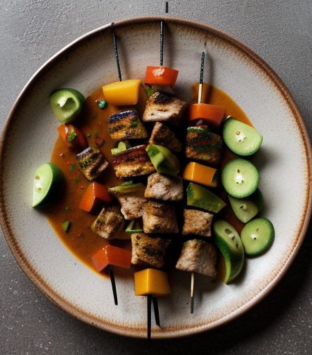 Yucatan Style Chicken Skewers With Papaya Tomatillo Salsa recipe image