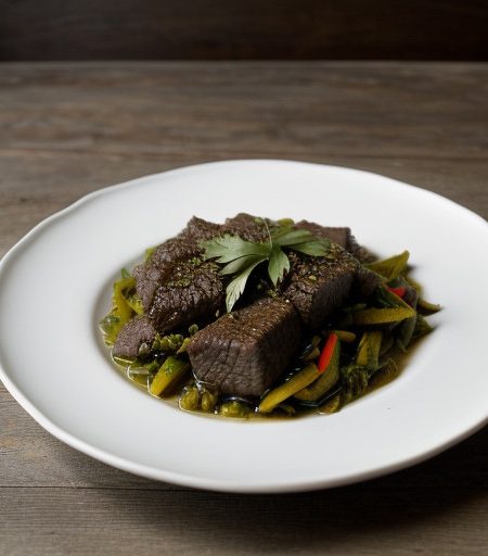 Zilzil Alecha (Beef Strips Braised in Green P recipe image