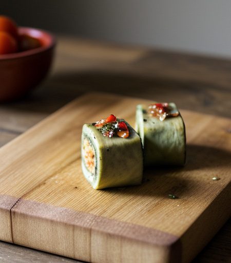 Zucchini Rolls With Fresh Tomato Sauce - Country Living recipe image