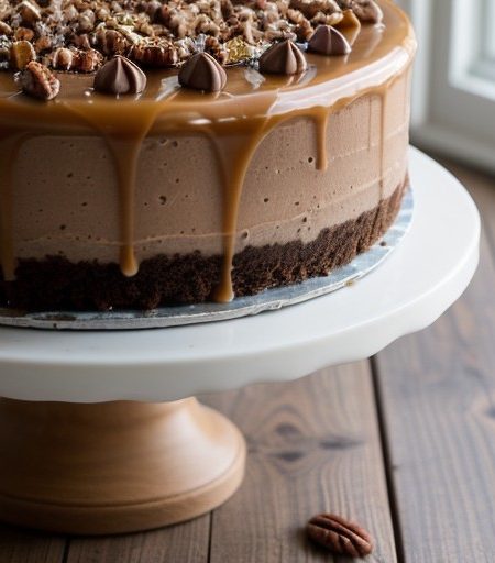 Caramel Pecan Chocolate Cheesecake recipe image