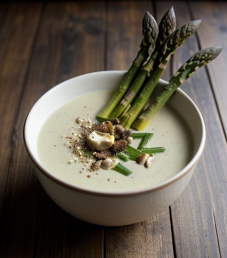 Cream of asparagus soup with Morels recipe image