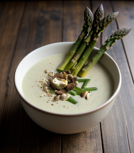 Cream of asparagus soup with Morels recipe image