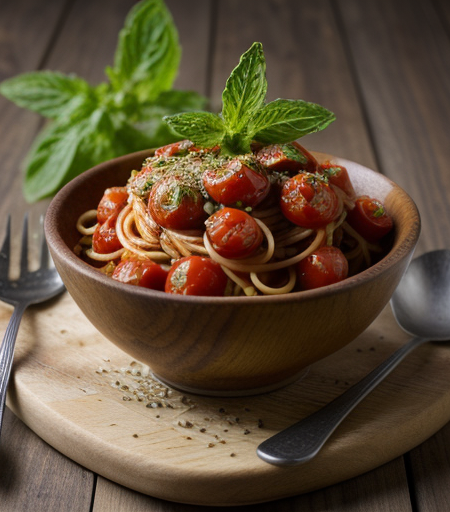 Fresh Tomato Sauce with Mint and Garlic on Spaghetti recipe image