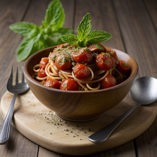 Fresh Tomato Sauce with Mint and Garlic on Spaghetti recipe image